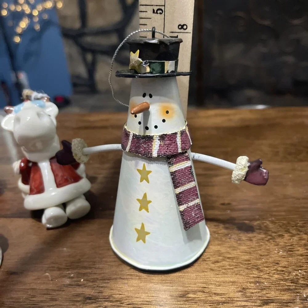 4 Bell‎ Shaped Christmas Ornaments Dangling Legs Santa, Cow,Angel, Snowman READ